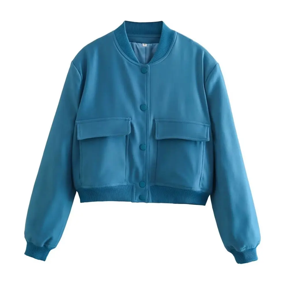 Women Fashion With Pockets Bomber Jacket Coats Vintage Long Sleeve Front Button Casual Female Outerwear Chic Tops