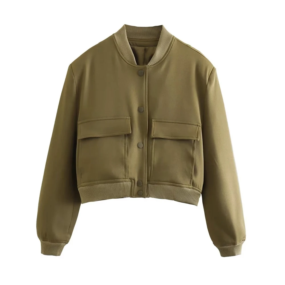 Women Fashion With Pockets Bomber Jacket Coats Vintage Long Sleeve Front Button Casual Female Outerwear Chic Tops