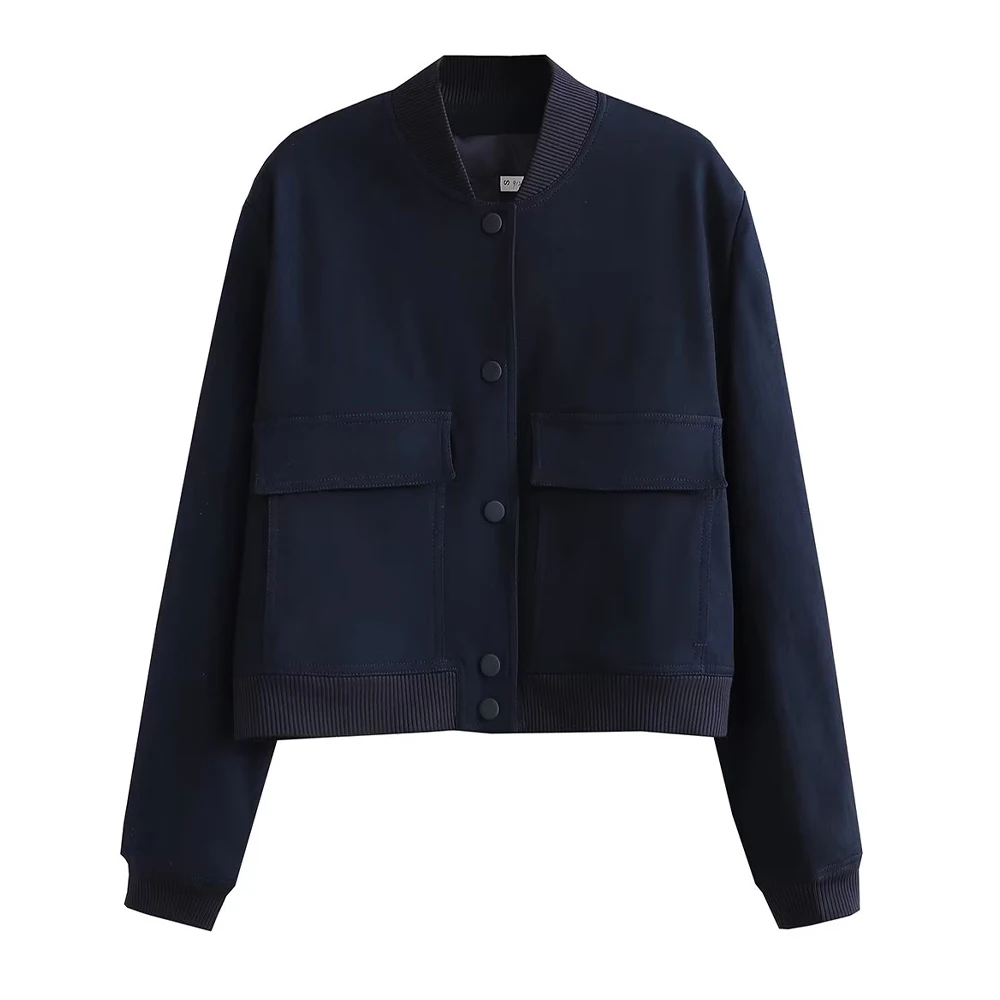 Women Fashion With Pockets Bomber Jacket Coats Vintage Long Sleeve Front Button Casual Female Outerwear Chic Tops