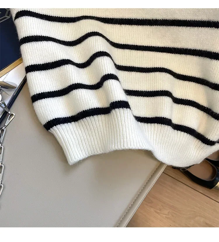 Retro lapel zipper stripe knitted waistcoat women Autumn Winter Korean fashion sleeveless sweaters casual simple pullover vest