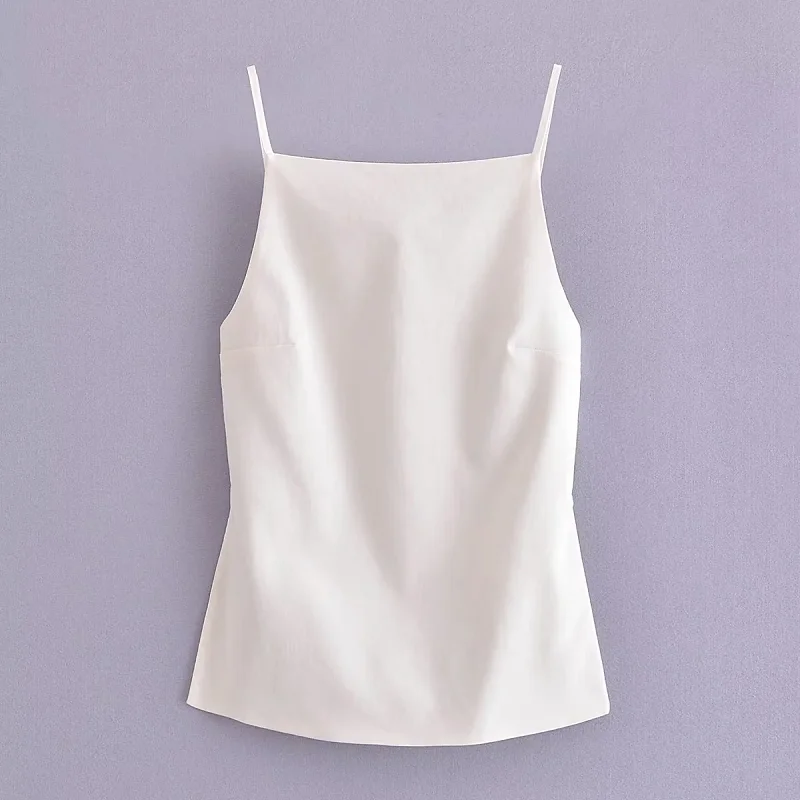 HXAO Sexy Women Slip Top Backless Lady Top 2024 Summer New Square Collar Camisole Solid Fashion Casual Chic Women Clothing