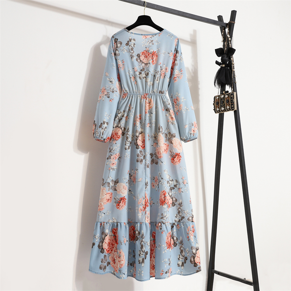 Spring Summer Women Maxi Dresses Casual Full Sleeve Floral Printed O-neck Woman Bohe Beach Party Long Dress Mujer Vestidos