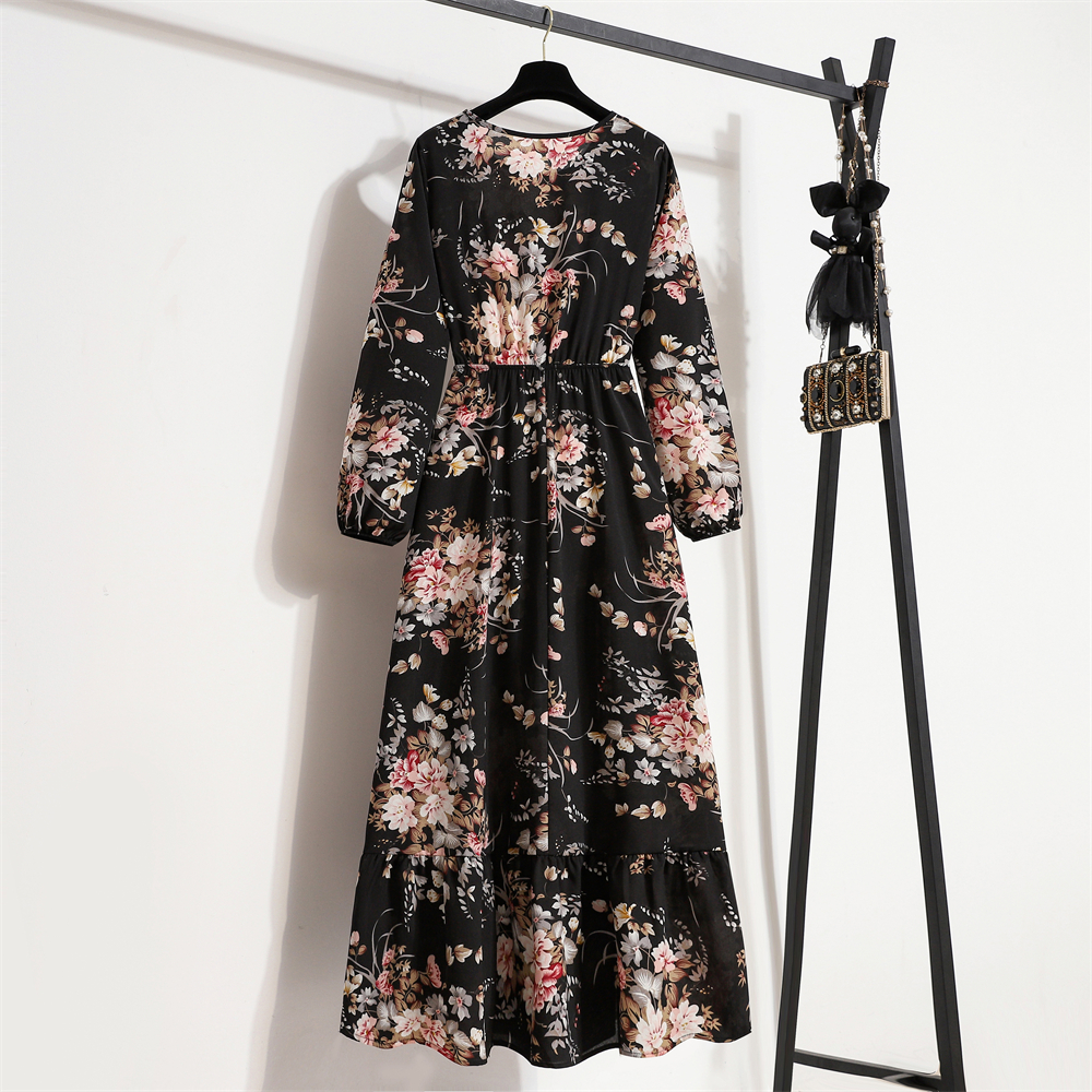 Spring Summer Women Maxi Dresses Casual Full Sleeve Floral Printed O-neck Woman Bohe Beach Party Long Dress Mujer Vestidos