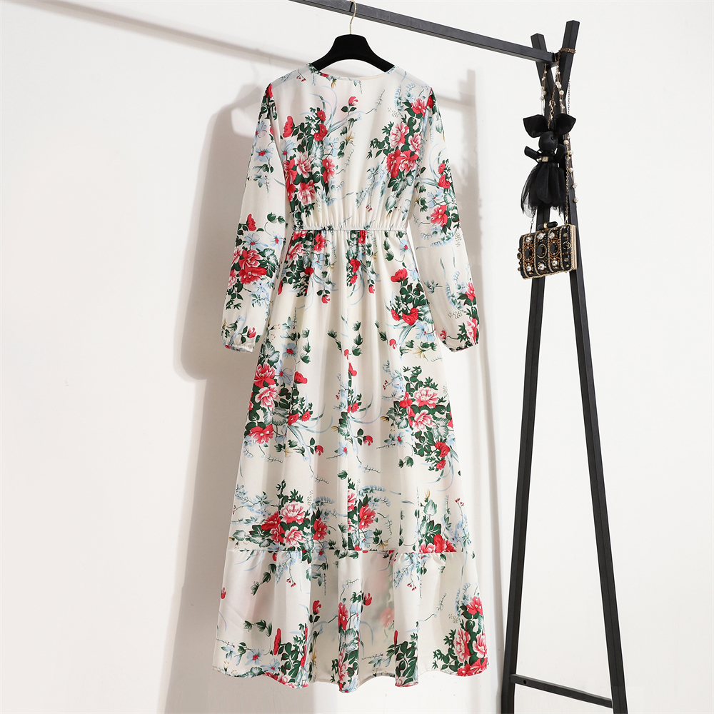 Spring Summer Women Maxi Dresses Casual Full Sleeve Floral Printed O-neck Woman Bohe Beach Party Long Dress Mujer Vestidos