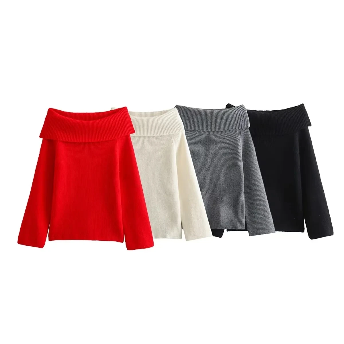 HH Women Fashion Solid Off Shoulder Sweater Long Sleeve Knitted Pullover Sweater Autumn Female Casual Knitwear Chic Top
