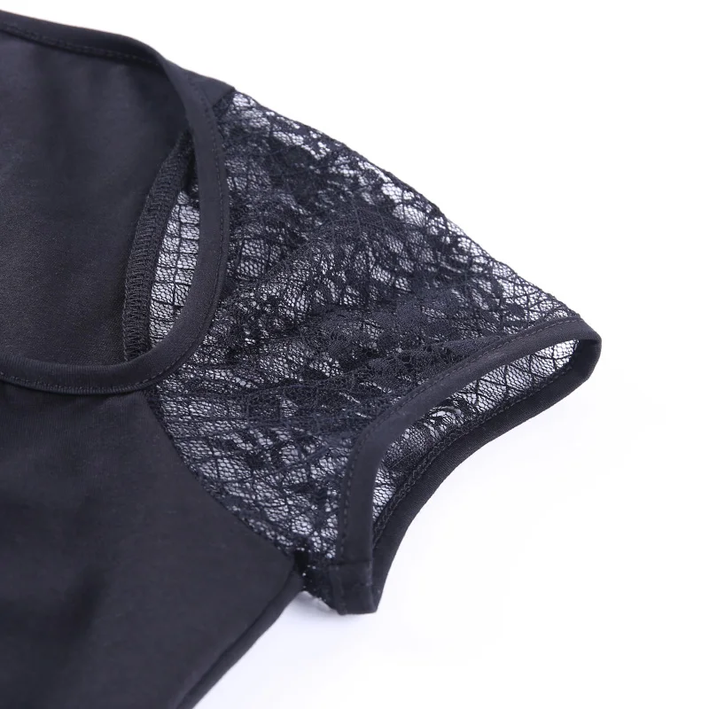 Vintage Tops Goth T-shirt Women Bodycon Bandage Lace Black T-shirts Gothic Streetwear Sexy Female Top Casual Mesh Tee