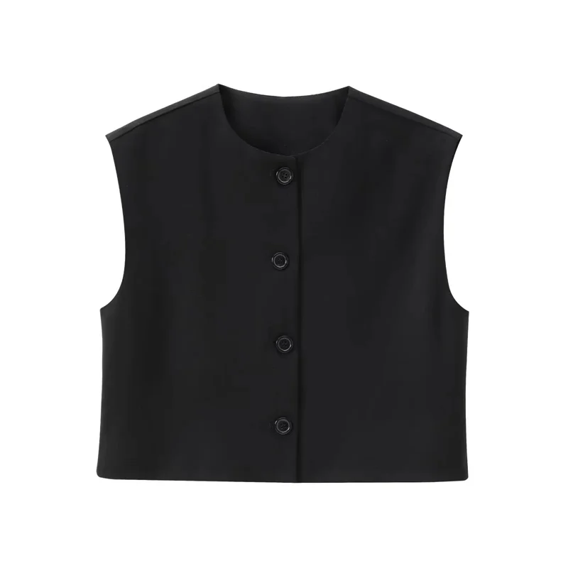 MUJER Red Sleeveless Vest Woman Button Black White Cropped Vest Women Summer Casual Short Coats Waistcoat Women's Fashion Vests