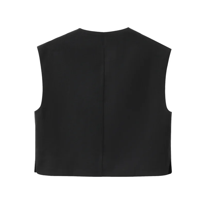 MUJER Red Sleeveless Vest Woman Button Black White Cropped Vest Women Summer Casual Short Coats Waistcoat Women's Fashion Vests