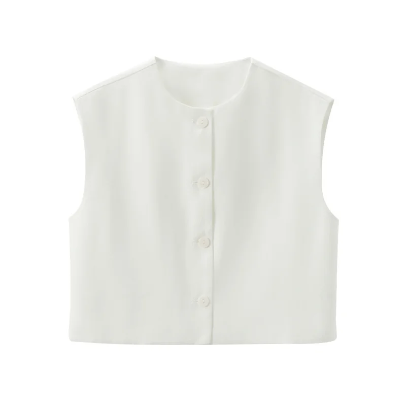 MUJER Red Sleeveless Vest Woman Button Black White Cropped Vest Women Summer Casual Short Coats Waistcoat Women's Fashion Vests