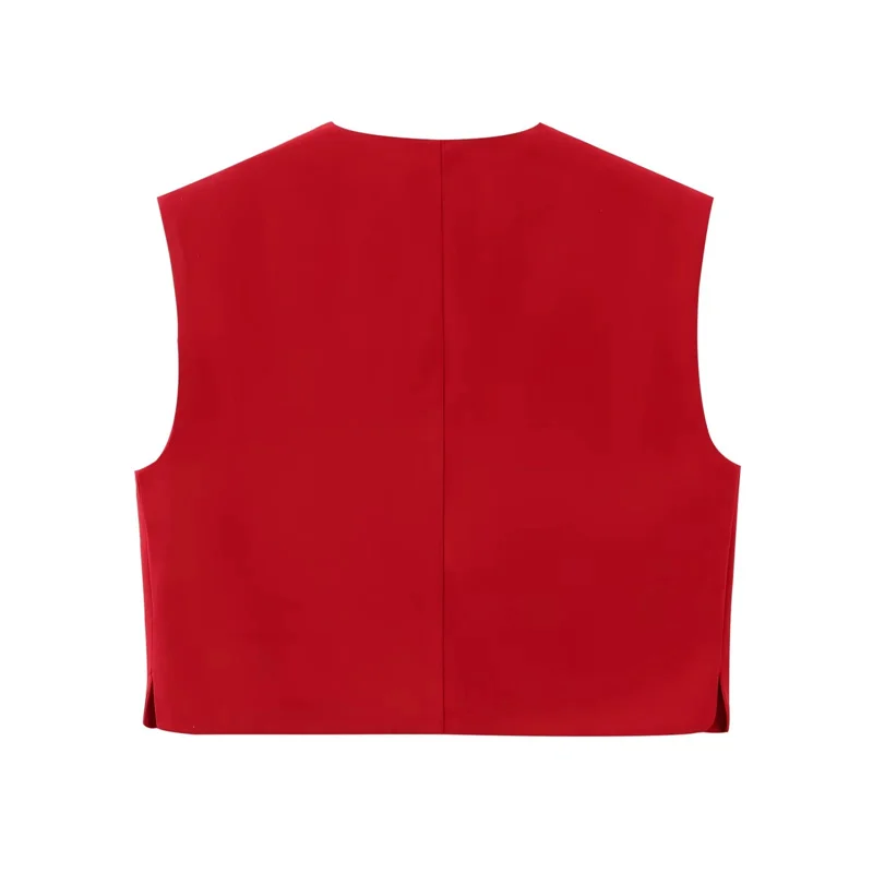 MUJER Red Sleeveless Vest Woman Button Black White Cropped Vest Women Summer Casual Short Coats Waistcoat Women's Fashion Vests