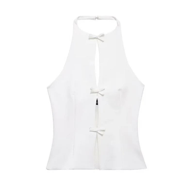 HXAO Bow Two Piece Set Backless Halter Women Top And Mid Waist Lady Skirt New In 2024 Summer Fashion Casual Office Lady Set