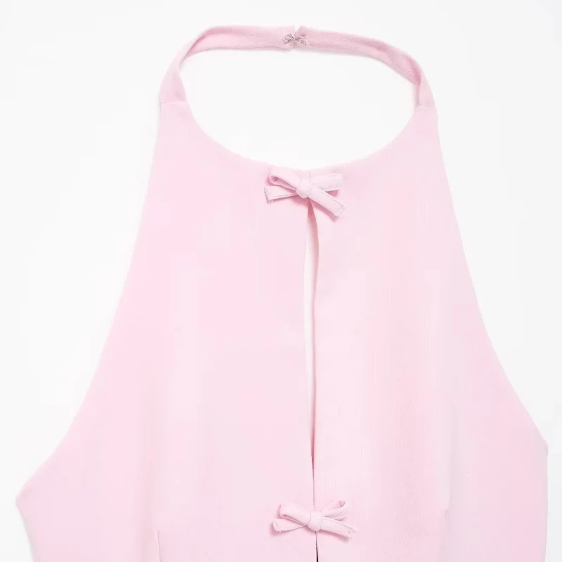 HXAO Bow Two Piece Set Backless Halter Women Top And Mid Waist Lady Skirt New In 2024 Summer Fashion Casual Office Lady Set