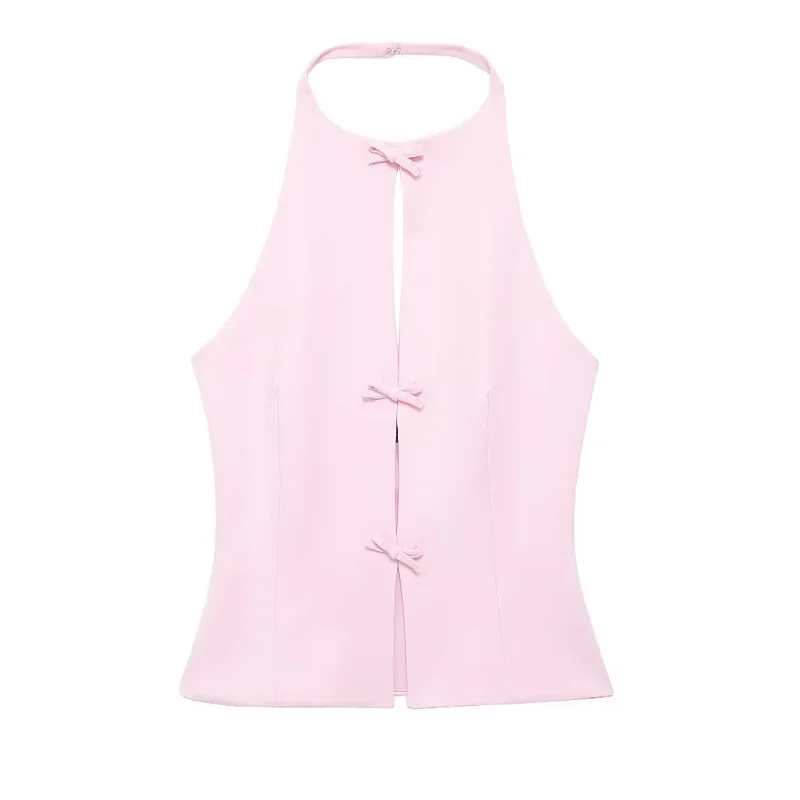 HXAO Bow Two Piece Set Backless Halter Women Top And Mid Waist Lady Skirt New In 2024 Summer Fashion Casual Office Lady Set
