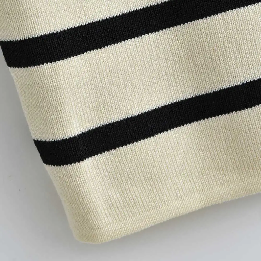Women Fashion Striped Basic Cropped Knit Sweater Vintage O Neck Short Sleeve Female Pullovers Chic Tops