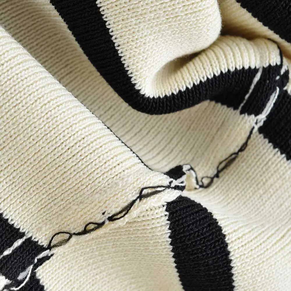 Women Fashion Striped Basic Cropped Knit Sweater Vintage O Neck Short Sleeve Female Pullovers Chic Tops