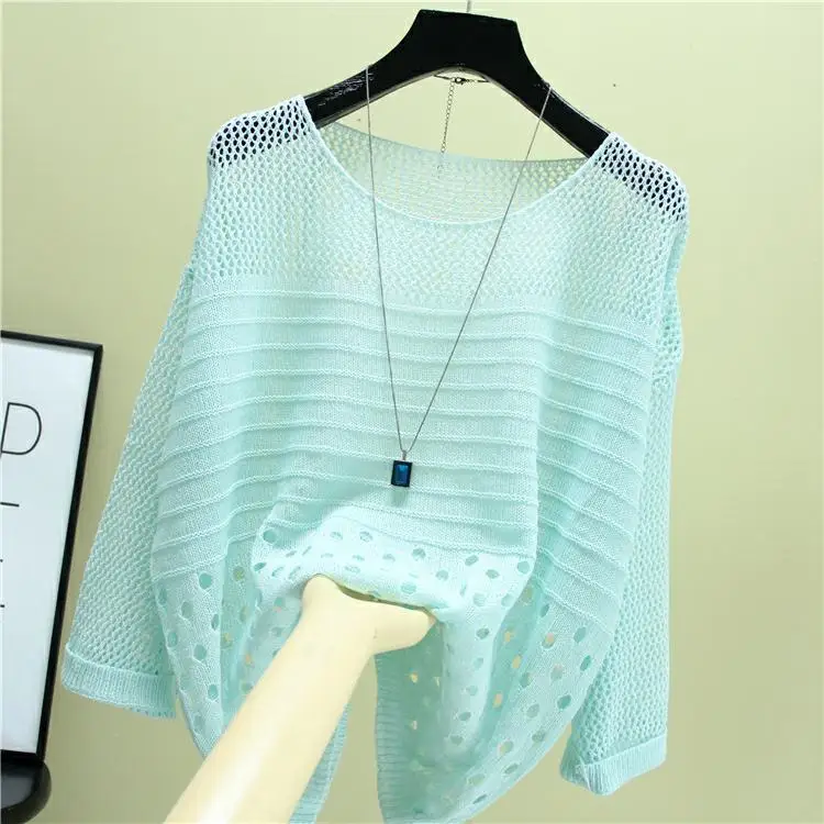 Spring and Summer New Ice Silk Knitted Vest Top Hollow Out Thin Bottoming Sling Streetwear Womens Clothing White Shirt 13686