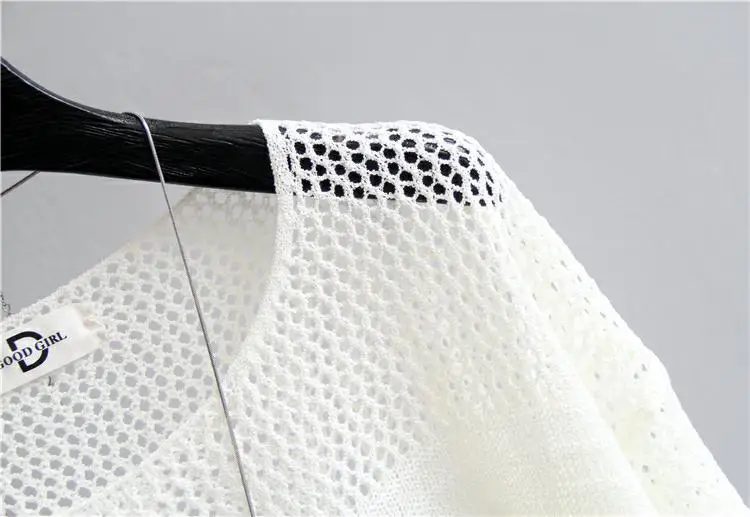 Spring and Summer New Ice Silk Knitted Vest Top Hollow Out Thin Bottoming Sling Streetwear Womens Clothing White Shirt 13686