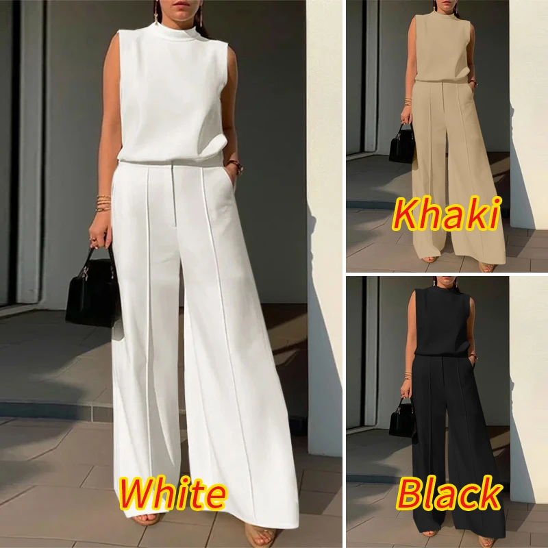 Elegant Chic Women's 2 Pieces Sets ZANZEA Woman 2025 Fashion Sleeveless Tops and Wide-Leg Pants Suits Outfit Minimalist Clothes