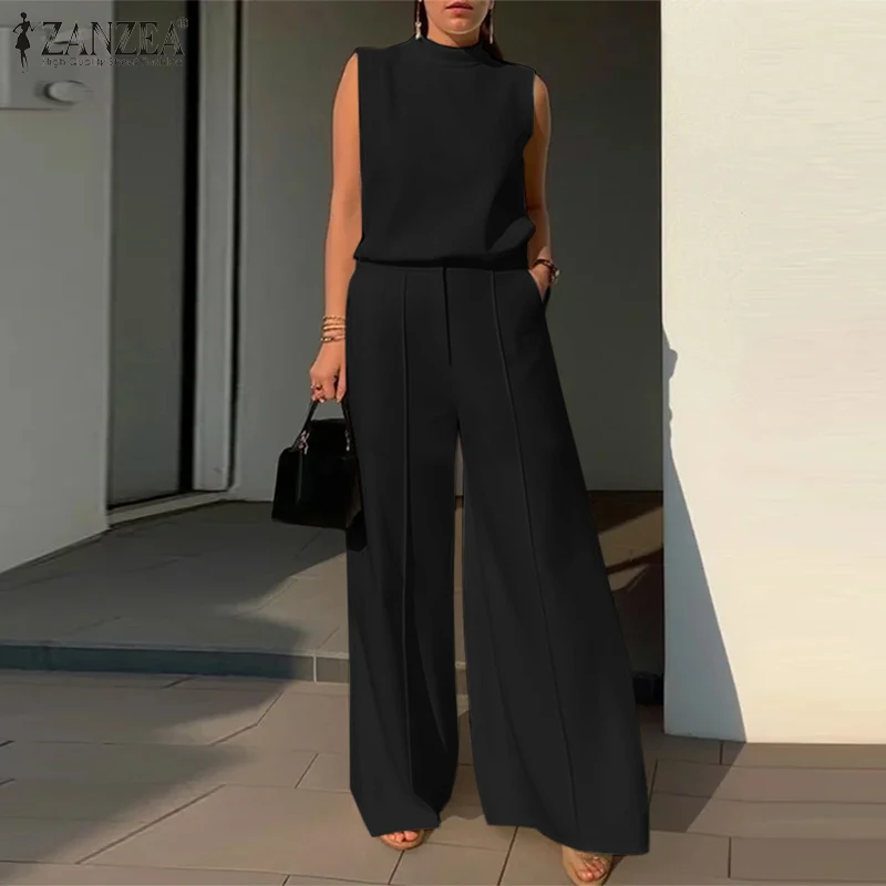 Elegant Chic Women's 2 Pieces Sets ZANZEA Woman 2025 Fashion Sleeveless Tops and Wide-Leg Pants Suits Outfit Minimalist Clothes