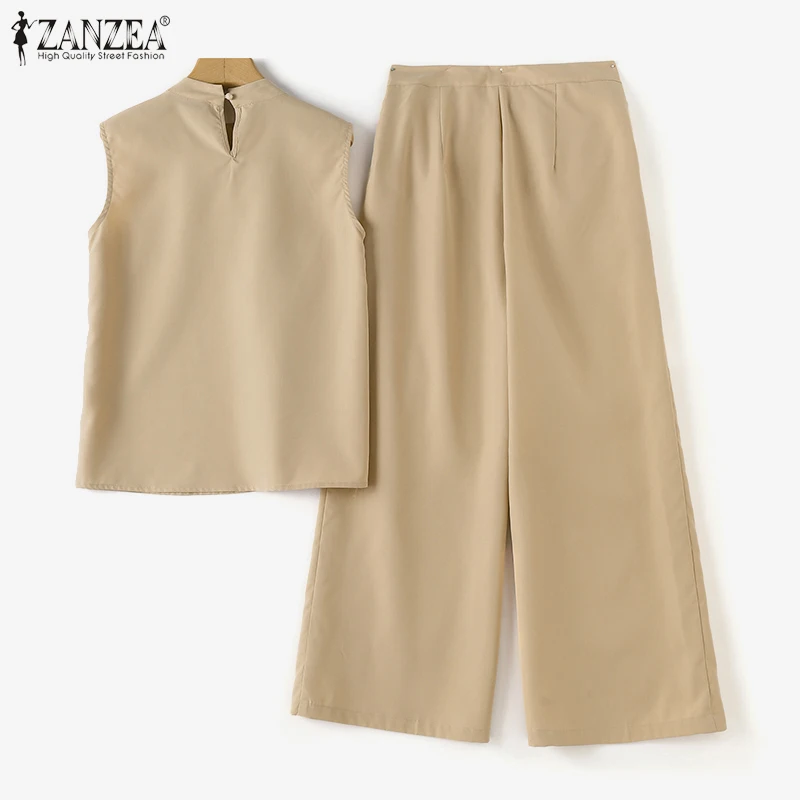 Elegant Chic Women's 2 Pieces Sets ZANZEA Woman 2025 Fashion Sleeveless Tops and Wide-Leg Pants Suits Outfit Minimalist Clothes