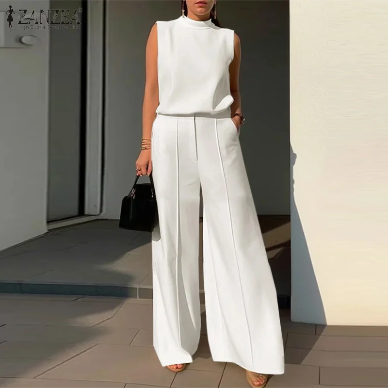 Elegant Chic Women's 2 Pieces Sets ZANZEA Woman 2025 Fashion Sleeveless Tops and Wide-Leg Pants Suits Outfit Minimalist Clothes