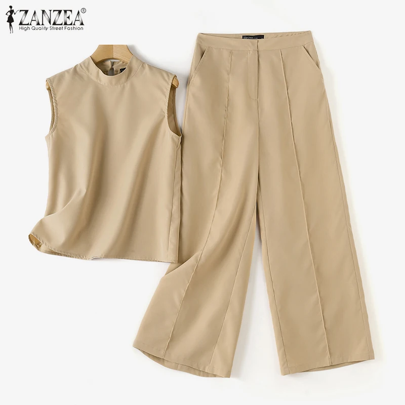 Elegant Chic Women's 2 Pieces Sets ZANZEA Woman 2025 Fashion Sleeveless Tops and Wide-Leg Pants Suits Outfit Minimalist Clothes