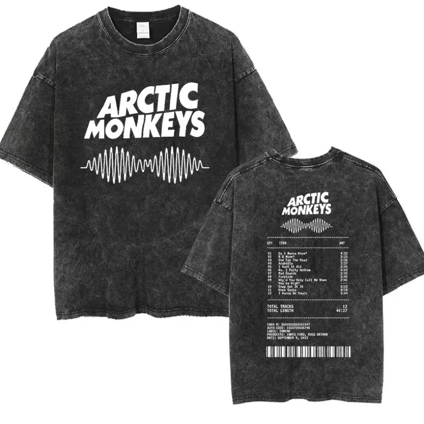 Retro Rock Arctic Monkeys Music Album Graphic T-Shrit Men's Vintage Washed Oversized Short Sleeve T Shirt Y2k Hip Hop Streetwear
