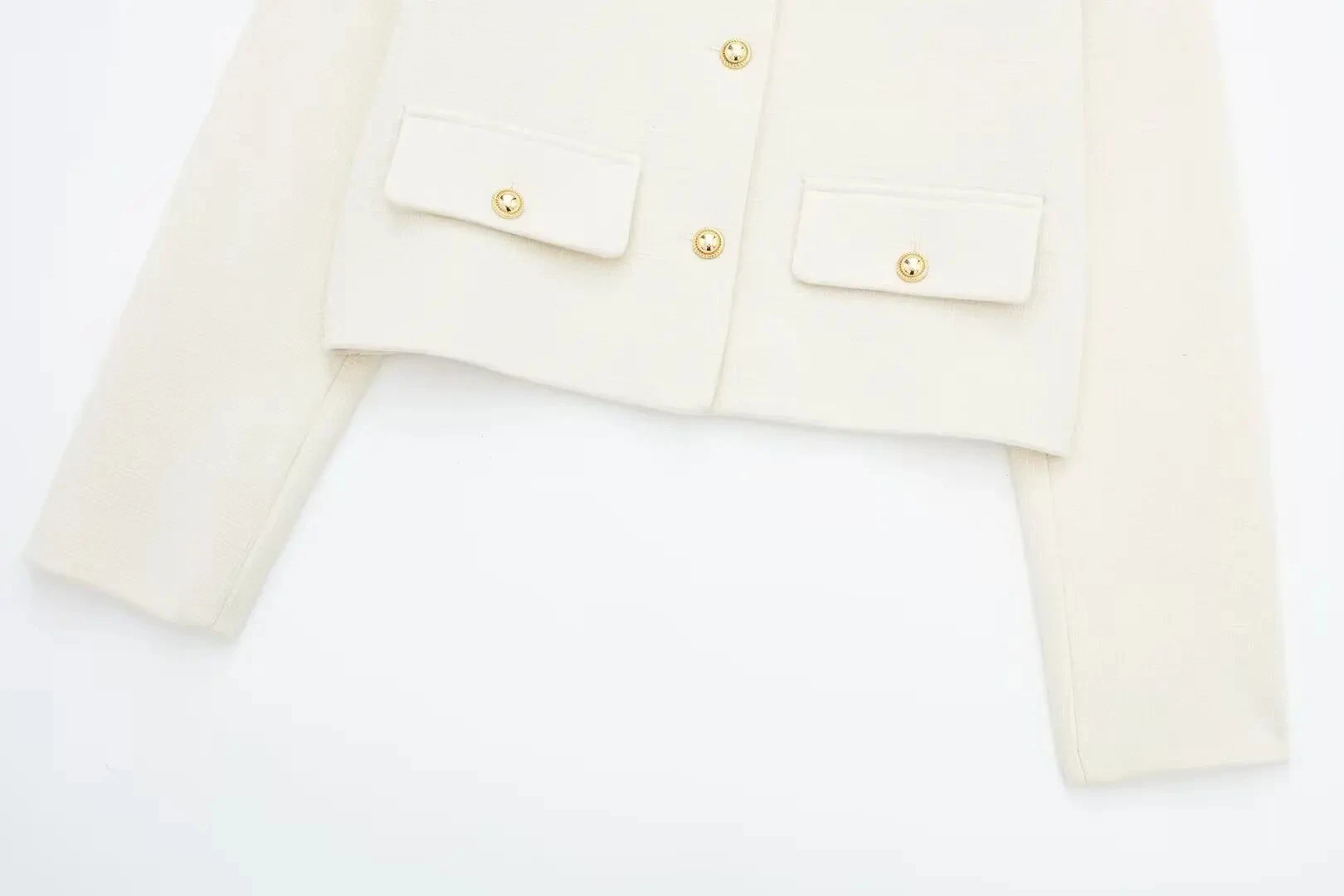 HH 2024 Fashion Women Bomber Cropped Jackets Female Golden Button Blazer Spring Women's Chic Streetwear Outwear Top