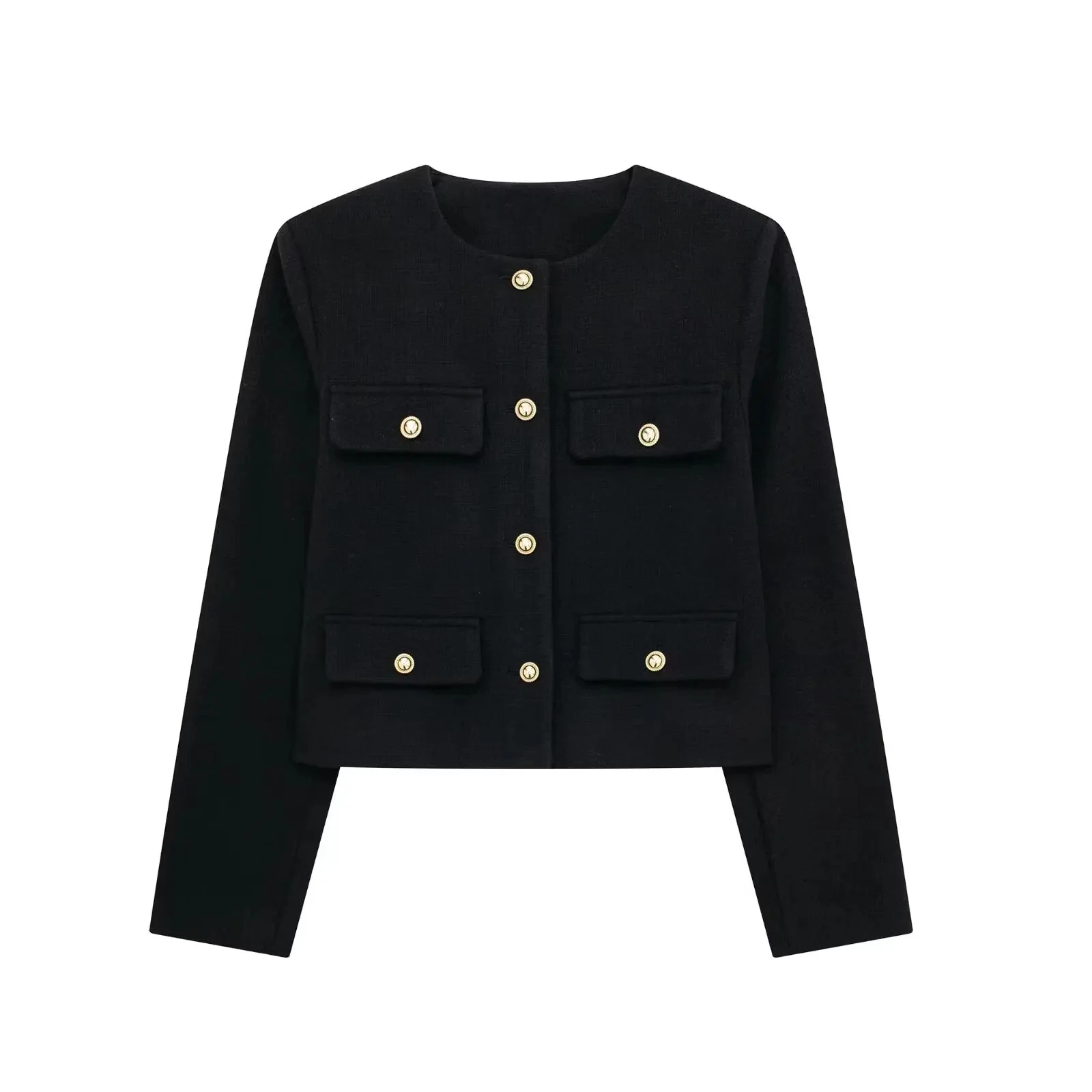 HH 2024 Fashion Women Bomber Cropped Jackets Female Golden Button Blazer Spring Women's Chic Streetwear Outwear Top
