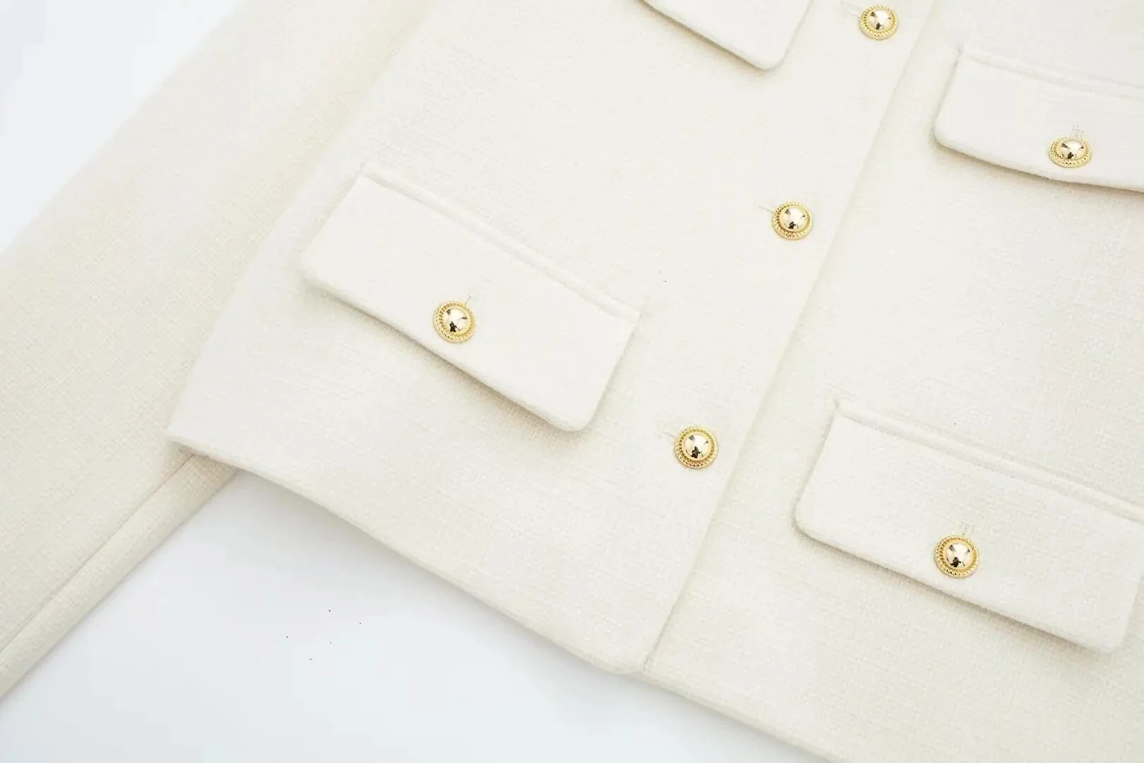 HH 2024 Fashion Women Bomber Cropped Jackets Female Golden Button Blazer Spring Women's Chic Streetwear Outwear Top
