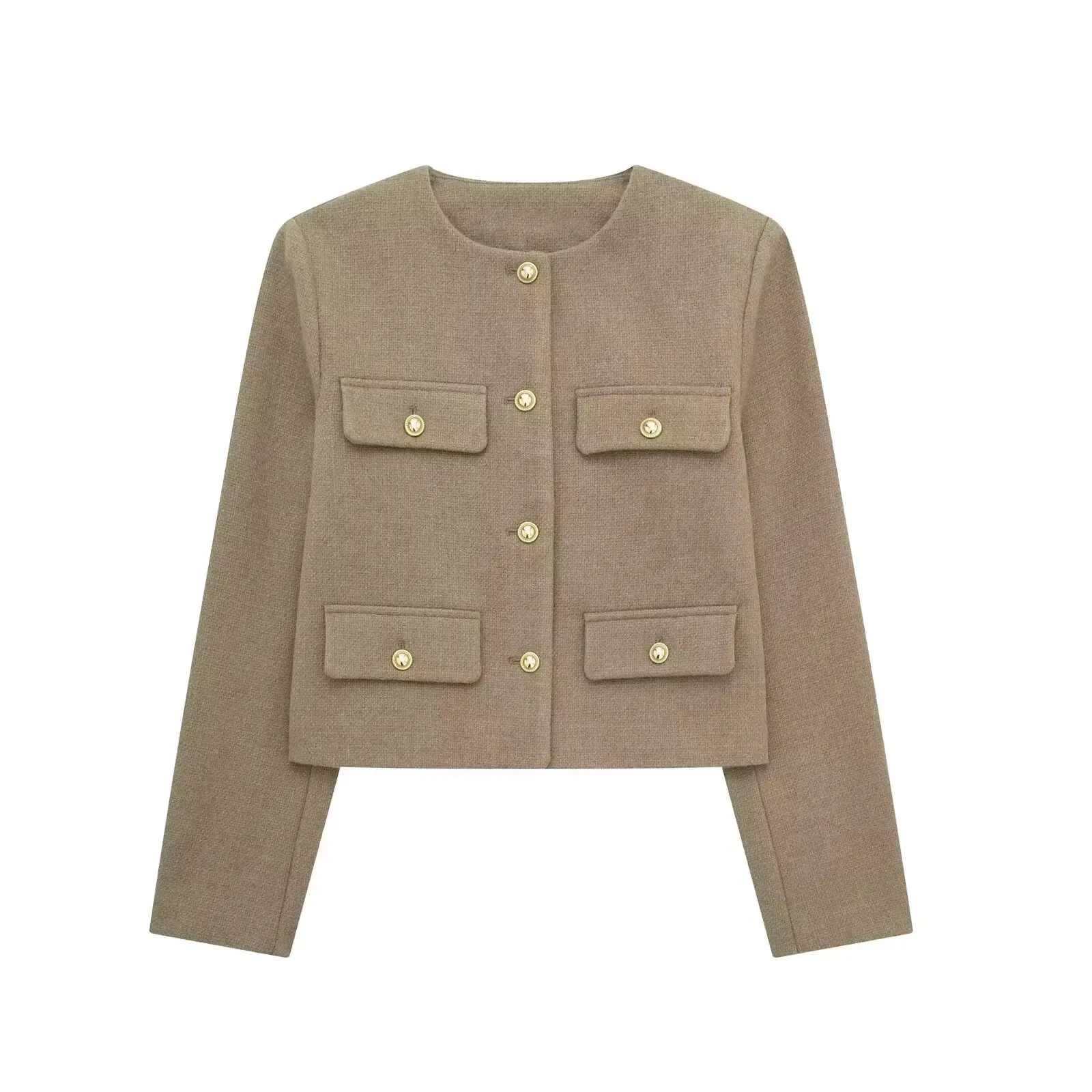 HH 2024 Fashion Women Bomber Cropped Jackets Female Golden Button Blazer Spring Women's Chic Streetwear Outwear Top