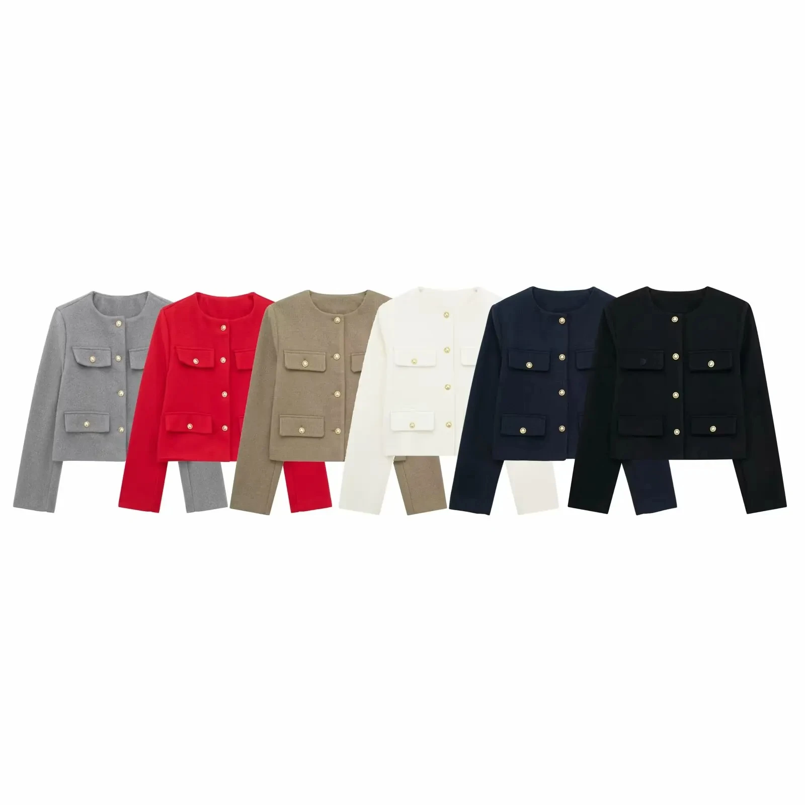 HH 2024 Fashion Women Bomber Cropped Jackets Female Golden Button Blazer Spring Women's Chic Streetwear Outwear Top