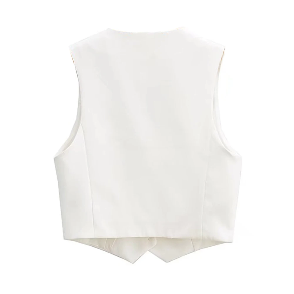 Women Fashion Front Buttons Cropped Waistcoat Vintage V Neck Sleeveless Female Outerwear Chic Tops