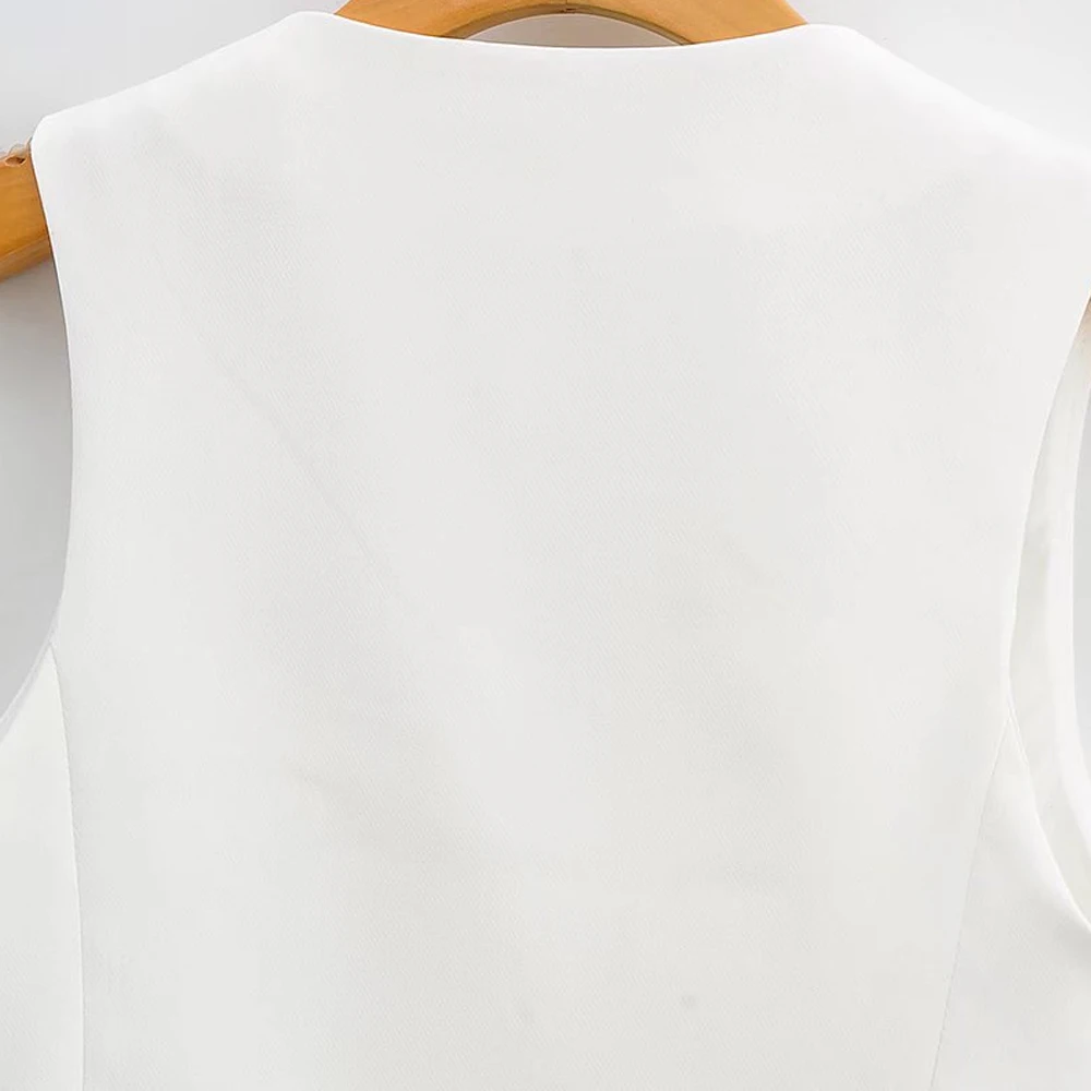 Women Fashion Front Buttons Cropped Waistcoat Vintage V Neck Sleeveless Female Outerwear Chic Tops