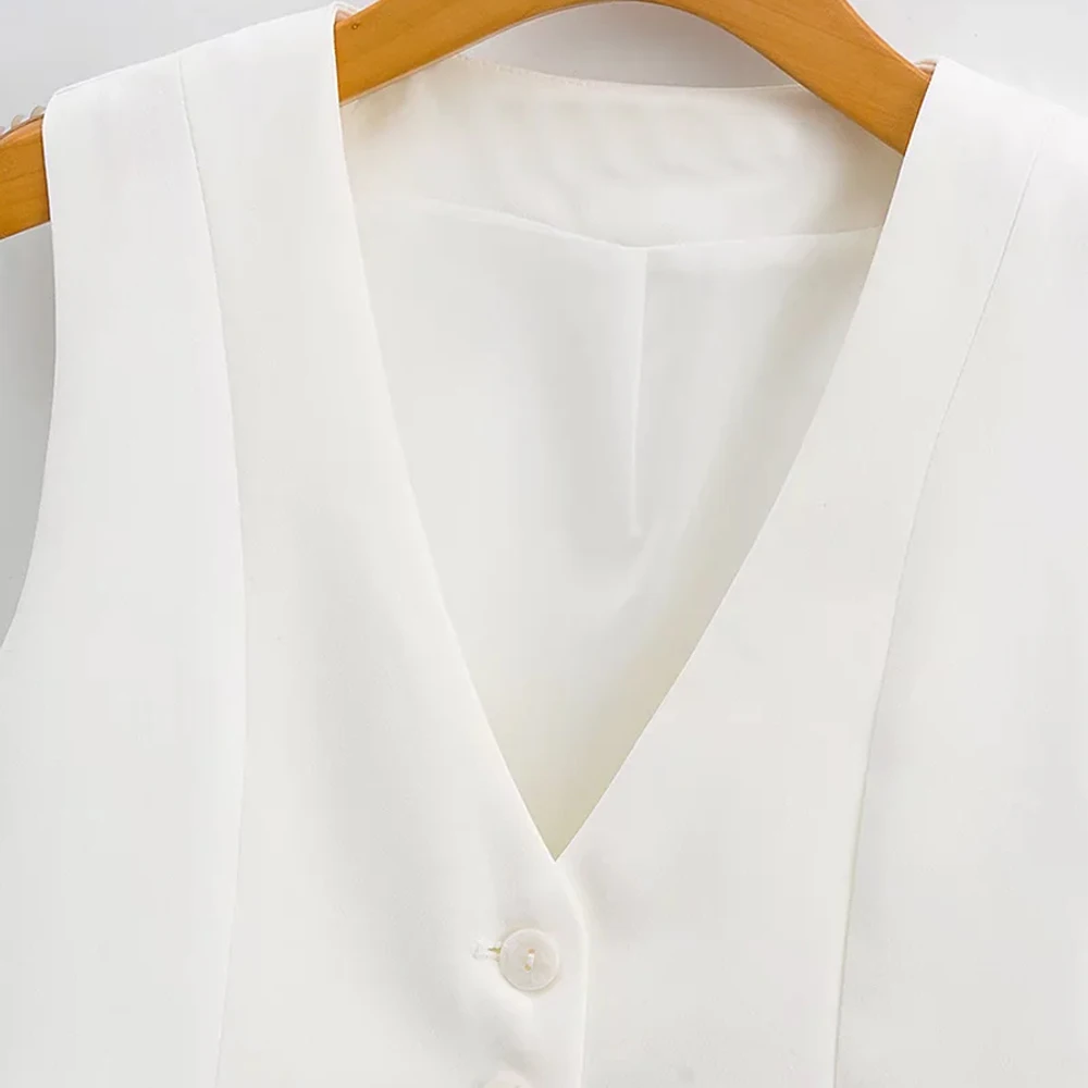 Women Fashion Front Buttons Cropped Waistcoat Vintage V Neck Sleeveless Female Outerwear Chic Tops