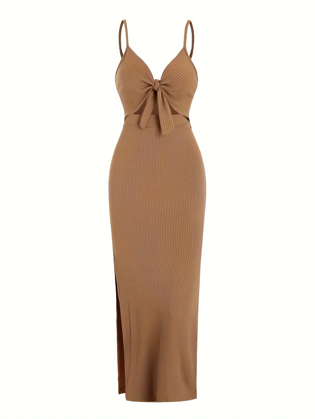 Europe and America Knit Simple Sleeveless Suspender Dress in Spring and Summer, Leaking Back and sexy Long Skirt with Neck.