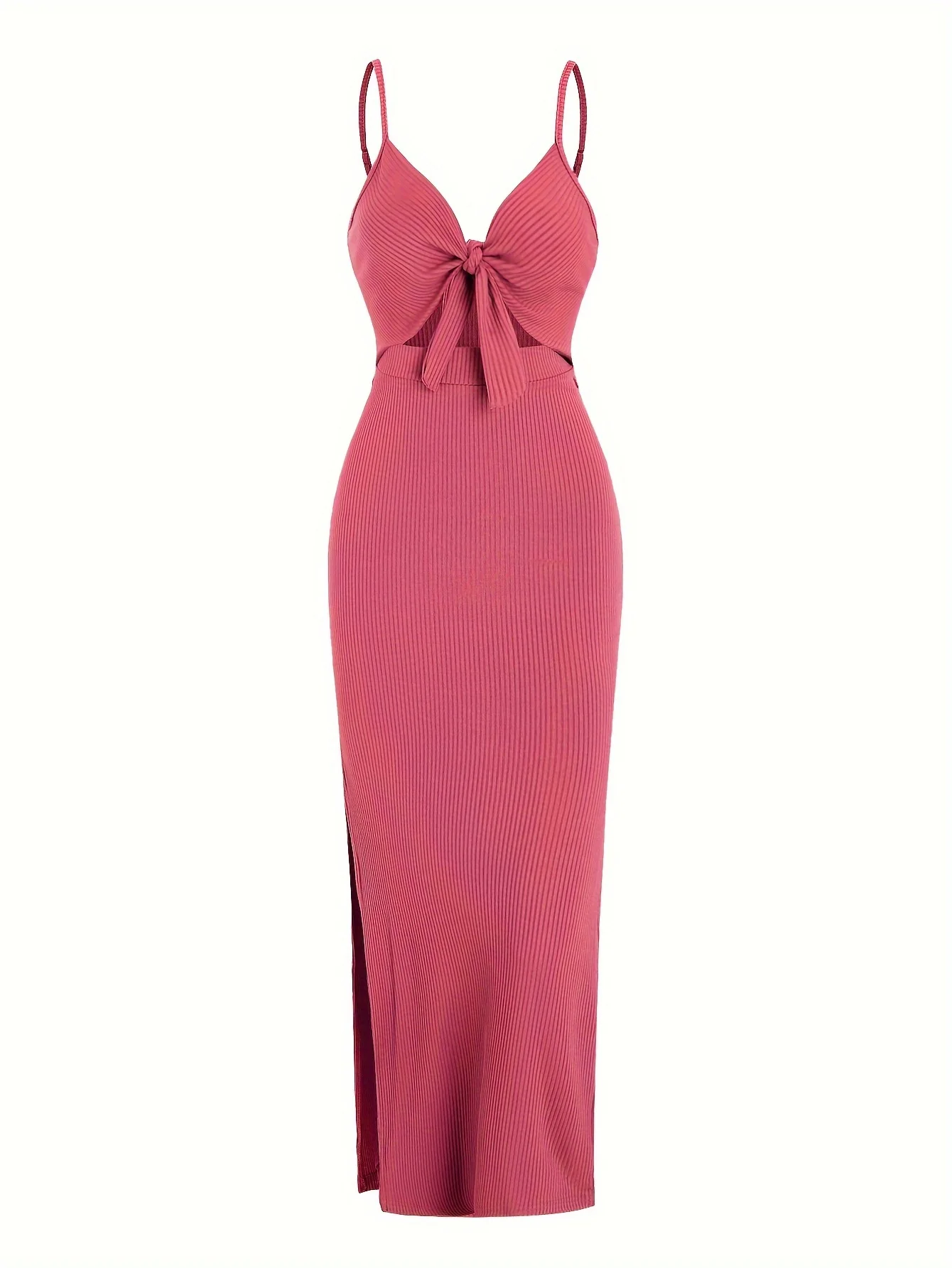 Europe and America Knit Simple Sleeveless Suspender Dress in Spring and Summer, Leaking Back and sexy Long Skirt with Neck.