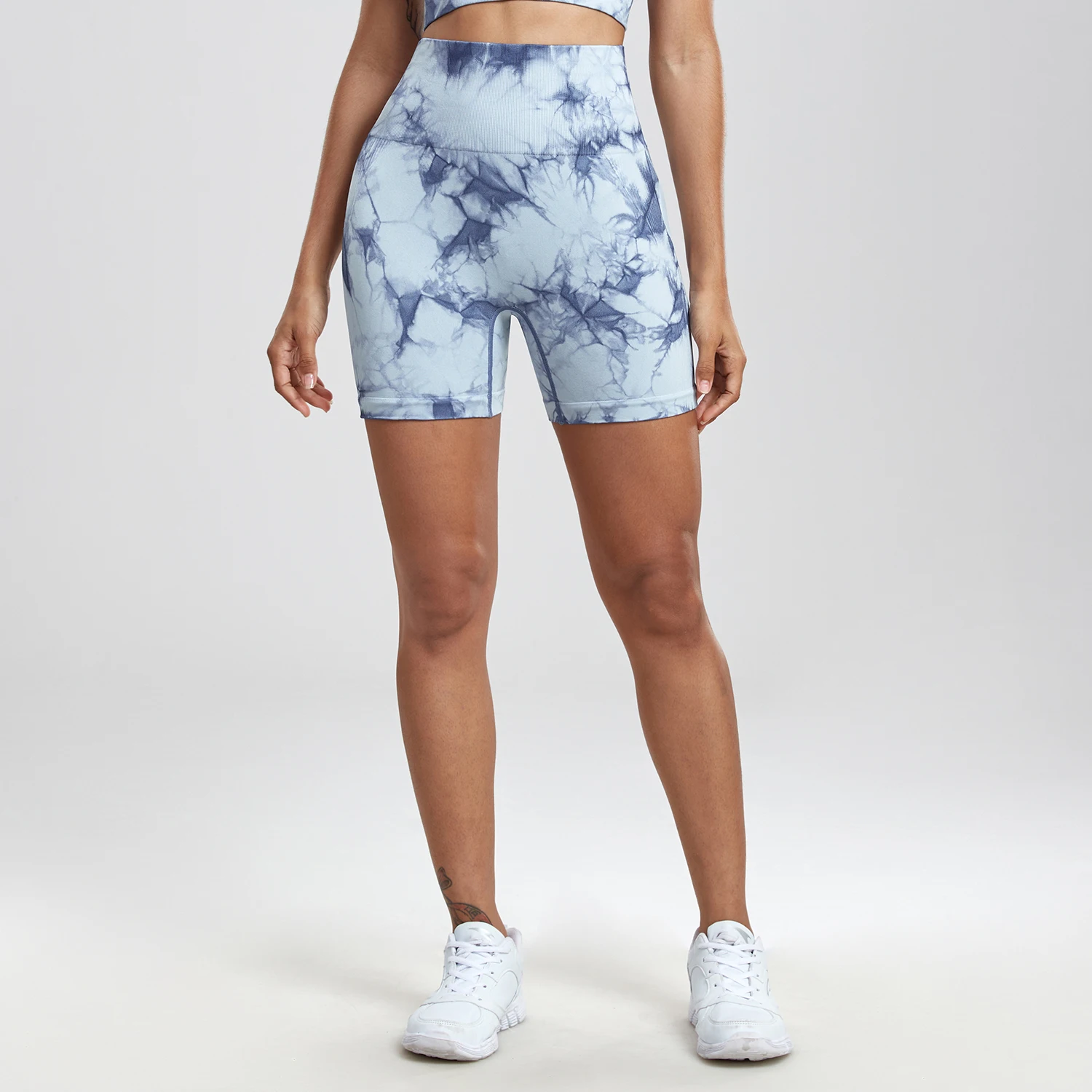 2PCS Tie Dye Butt Lifting Sexy Gym Shorts Woman Skinny Stretch High Waist Sport Shorts Casual Seamless