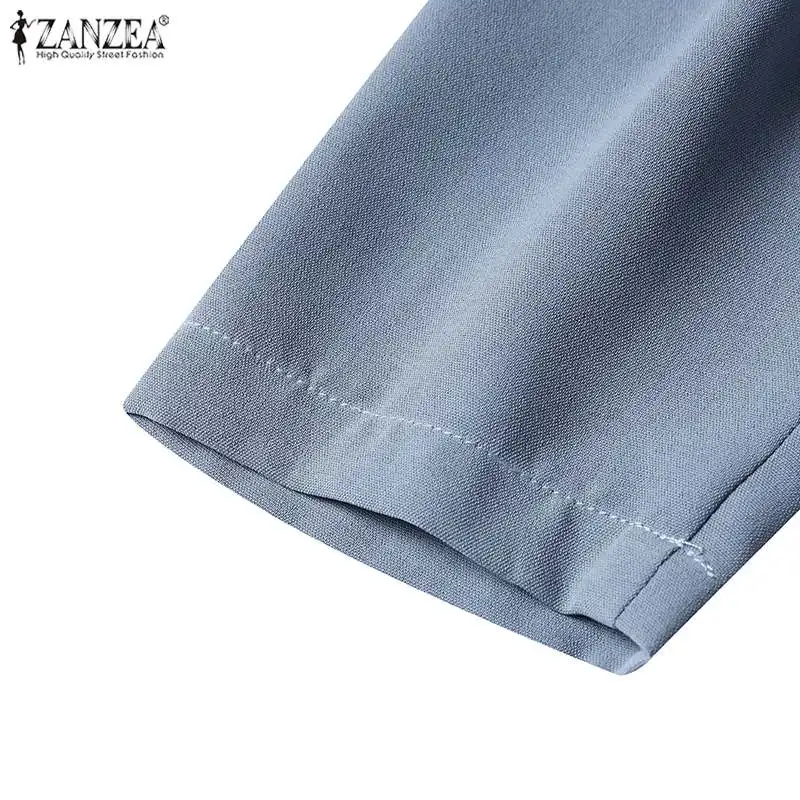ZANZEA Women’s Sexy V-Neck Bodycon Party Dress, Ruched Waist Knee Length Dress 3/4 Sleeve, Summer Elegant Office Work Robe Femme