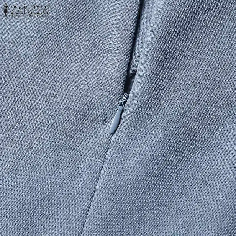 ZANZEA Women’s Sexy V-Neck Bodycon Party Dress, Ruched Waist Knee Length Dress 3/4 Sleeve, Summer Elegant Office Work Robe Femme