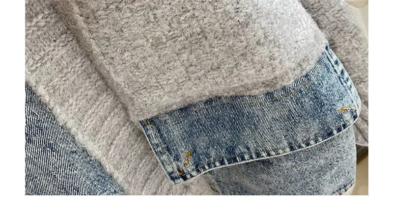 2023 New Autumn Winter Women Splicing Denim Jacket Women Long Sleeve Jean Jackets Female Loose Sweater Cardigan Jacket