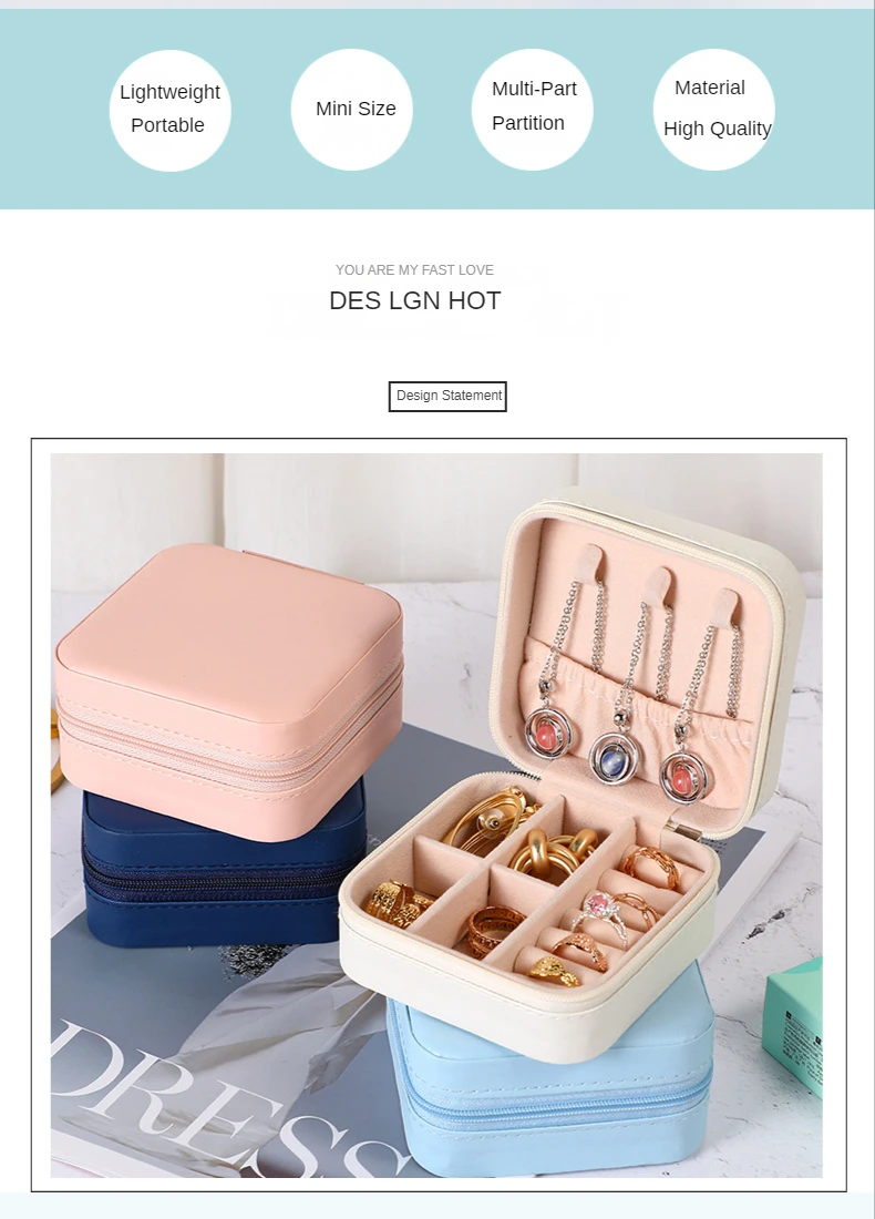 Jewelry Organizer Display Travel PUJewelry Case Boxes Travel Portable Jewelry Box Storage Organizer Earring Holder Gift
