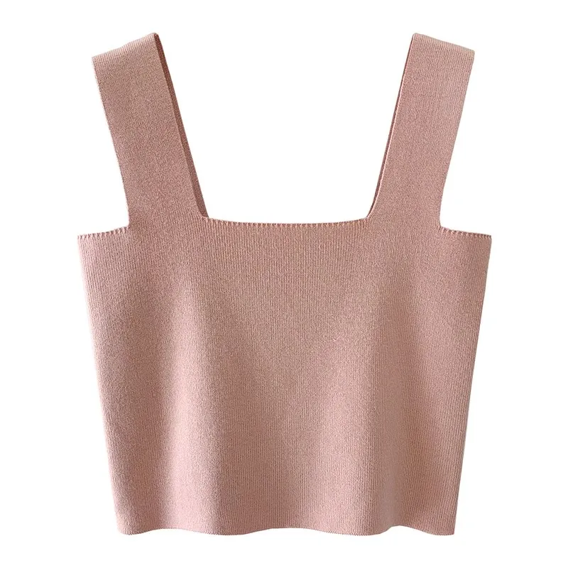 Zjaiss 2026 Summer Women Sexy Sleeveless Tops Fashion Short Square Collar Tank Tops 6 Colors Knitted Crop Top