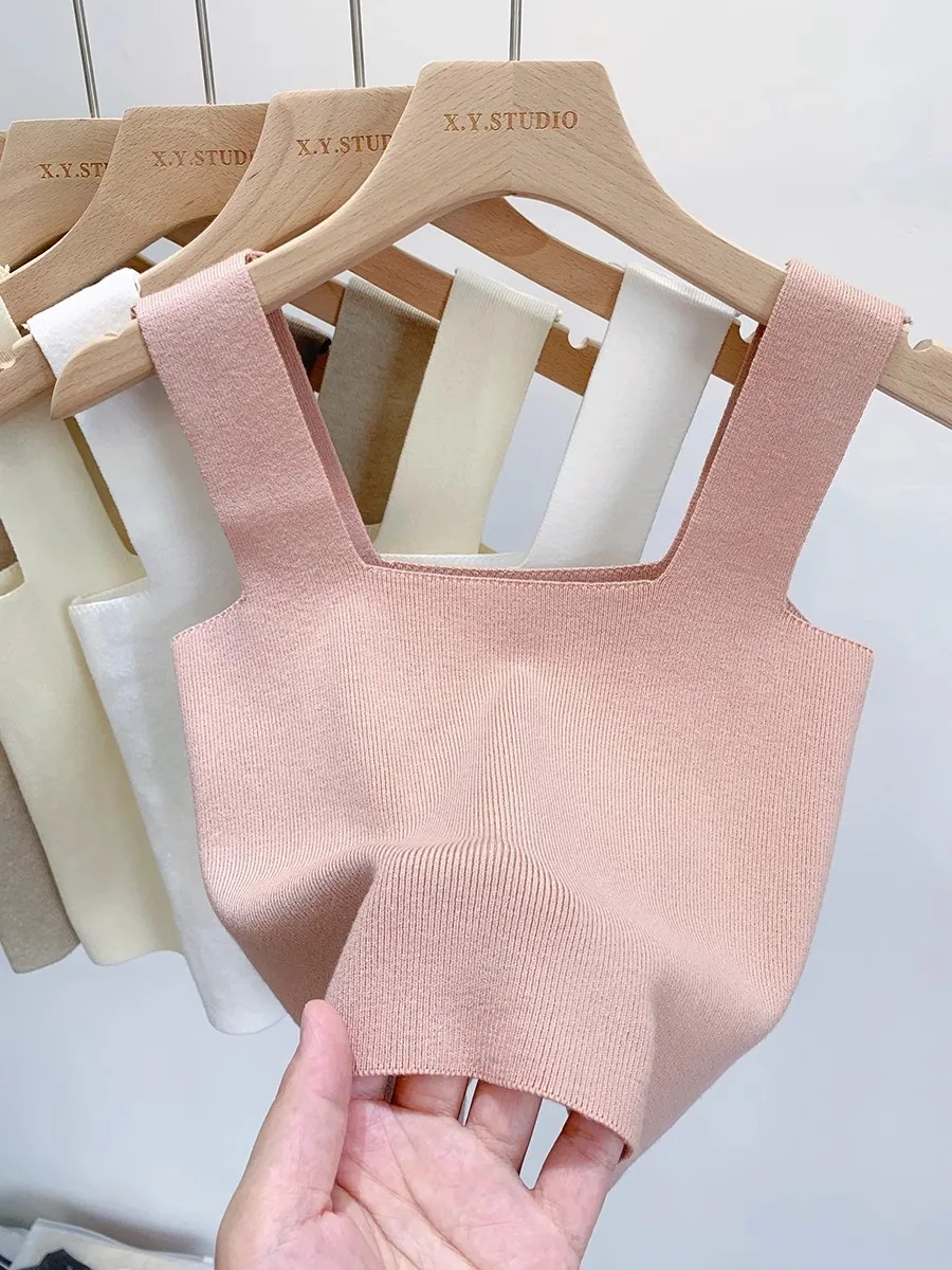 Zjaiss 2026 Summer Women Sexy Sleeveless Tops Fashion Short Square Collar Tank Tops 6 Colors Knitted Crop Top