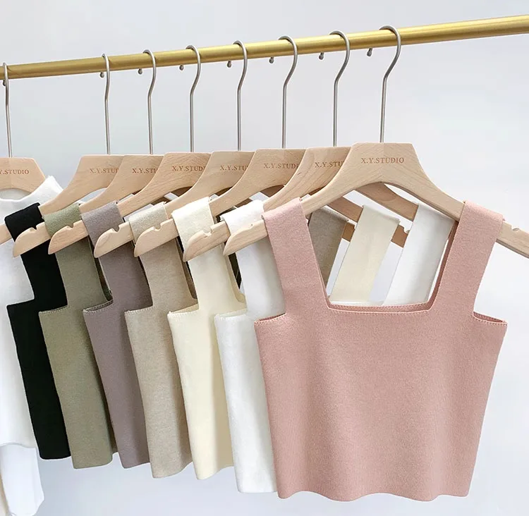 Zjaiss 2026 Summer Women Sexy Sleeveless Tops Fashion Short Square Collar Tank Tops 6 Colors Knitted Crop Top