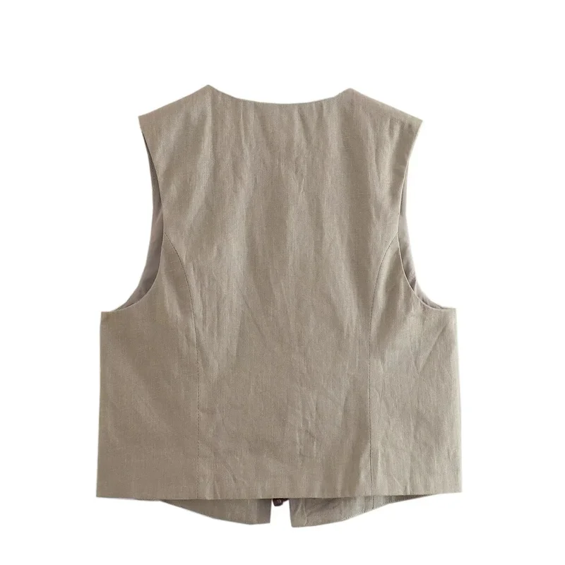 MUJER 2025 Black Cropped Vest Women Jacket Beading Tied Sleeveless Vest Woman Fashion V Neck Summer Vest Short Coats Waistcoat
