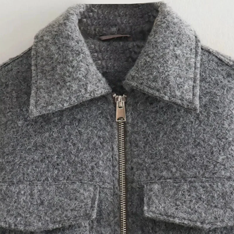 MUJER Tweed Cropped Jackets for Women Autumn Winter Short Coat Jacket Women Zip Crop Demi-season Jacket Woman New in Outerwears