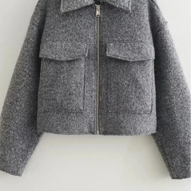MUJER Tweed Cropped Jackets for Women Autumn Winter Short Coat Jacket Women Zip Crop Demi-season Jacket Woman New in Outerwears