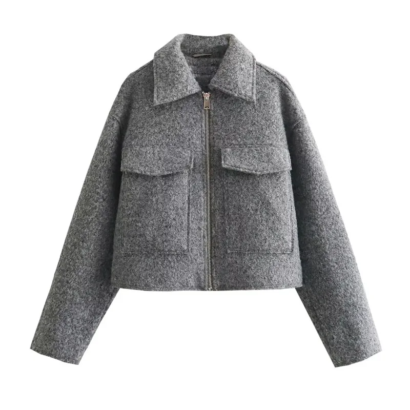 MUJER Tweed Cropped Jackets for Women Autumn Winter Short Coat Jacket Women Zip Crop Demi-season Jacket Woman New in Outerwears