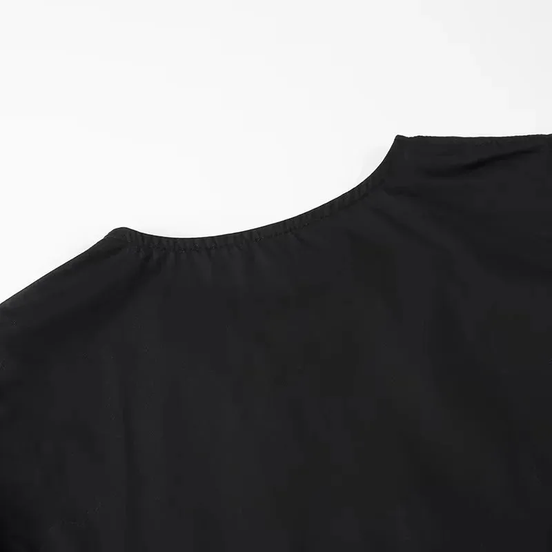 MUJER White Ruffle Crop Top Women Black Short Puff Sleeve Blouse Female Bow Tied Summer Blouses Woman 2025 Ruched Cute Tops